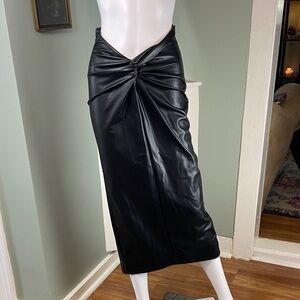 NWT New Zara Black Faux-Leather Pleather Knot Pencil Skirt Small